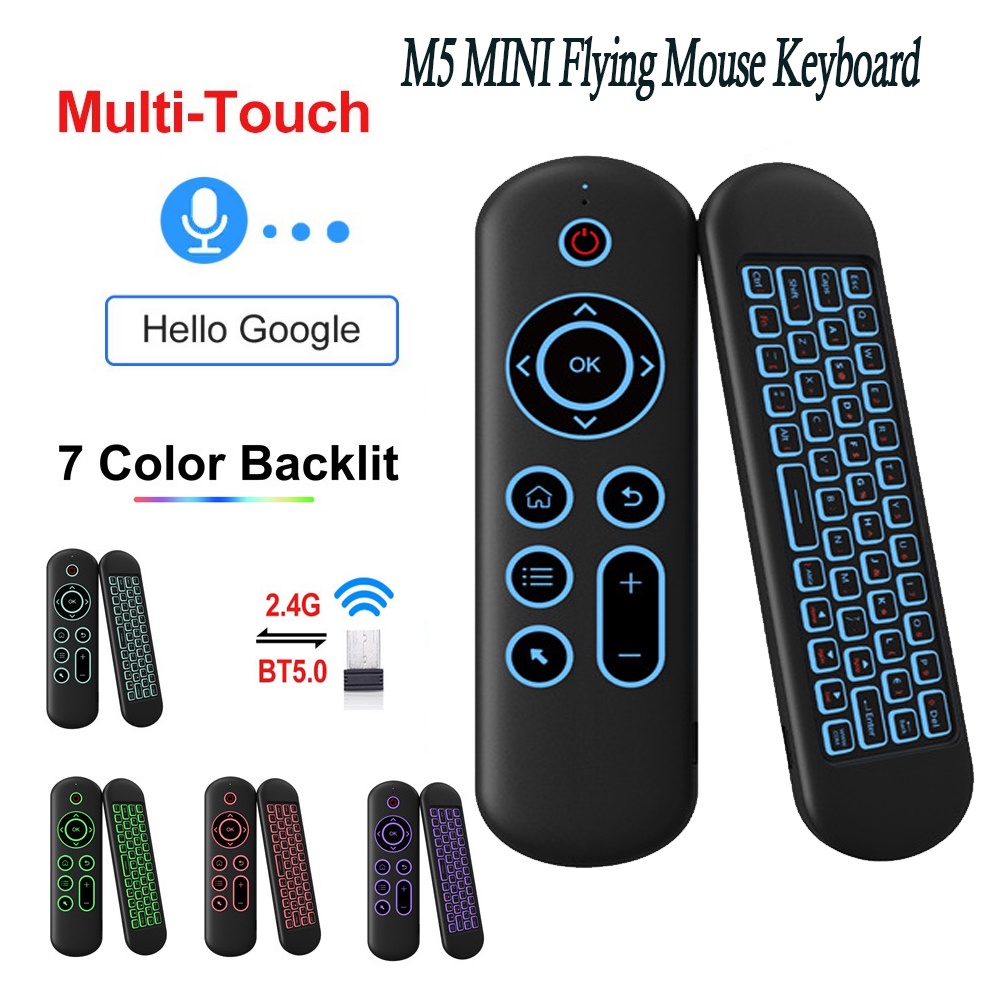 M5 MINI Controle Remoto Bluetooth Dual-mode Do Mouse Voador Com Luz De Fundo Teclado Sem Fio 2.4G Leve Para TV BOX Android