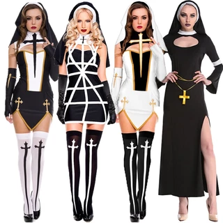 Traje De Freira Halloween Festa De Carnaval Fantasia Mulher Sexy
