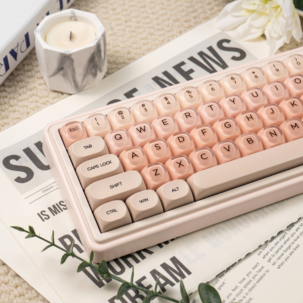 Teclas Personalizadas Guffercty - 132 Peças PBT Rosa Fofo Perfil HOA