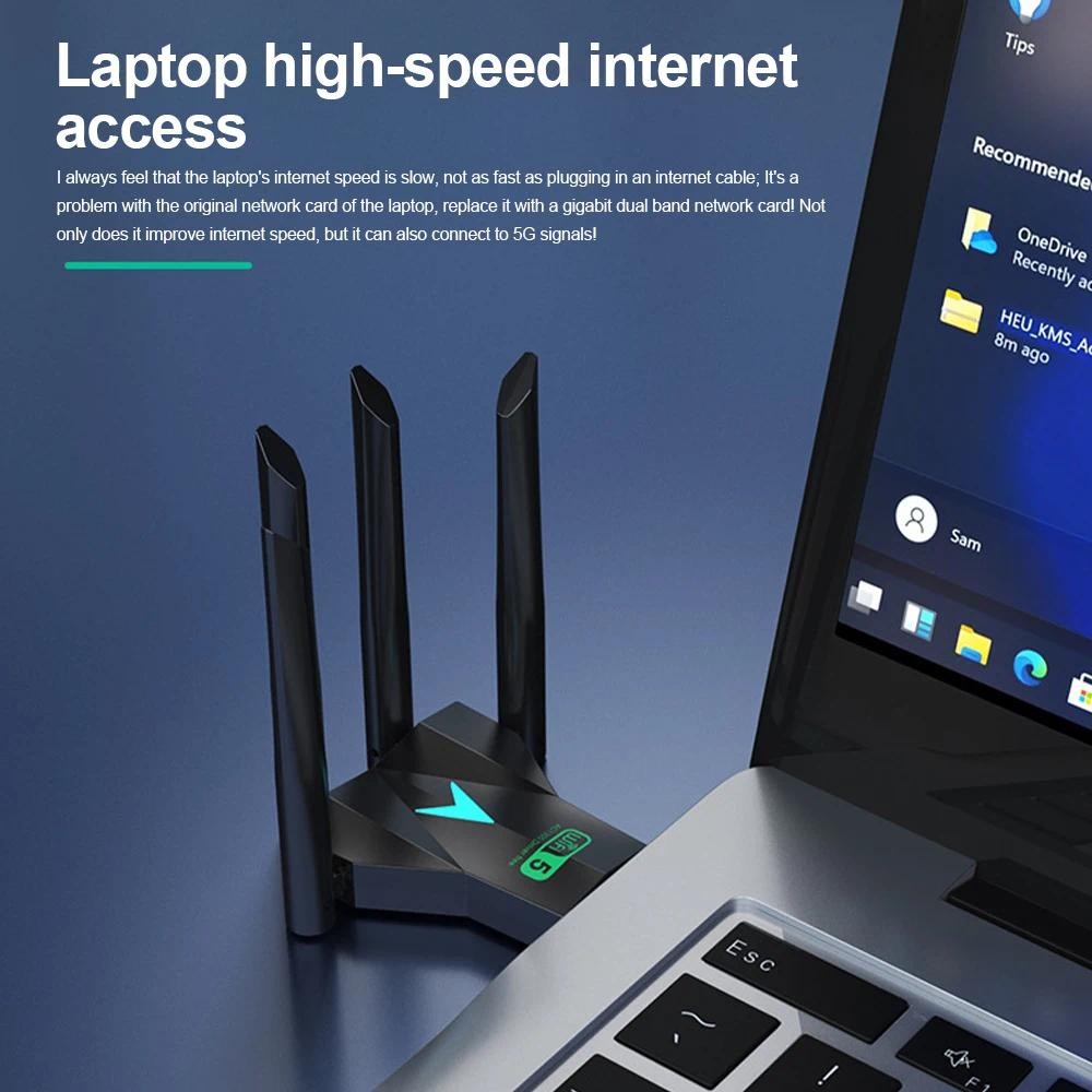 Chiave WiFi USB 3.0 1300Mbps Adattatore WiFi Dual Band 5GHz/2.4GHz con antenna potente dongle WiFi senza fili per PC desktop e computer portatile compatibile Windows/Linux