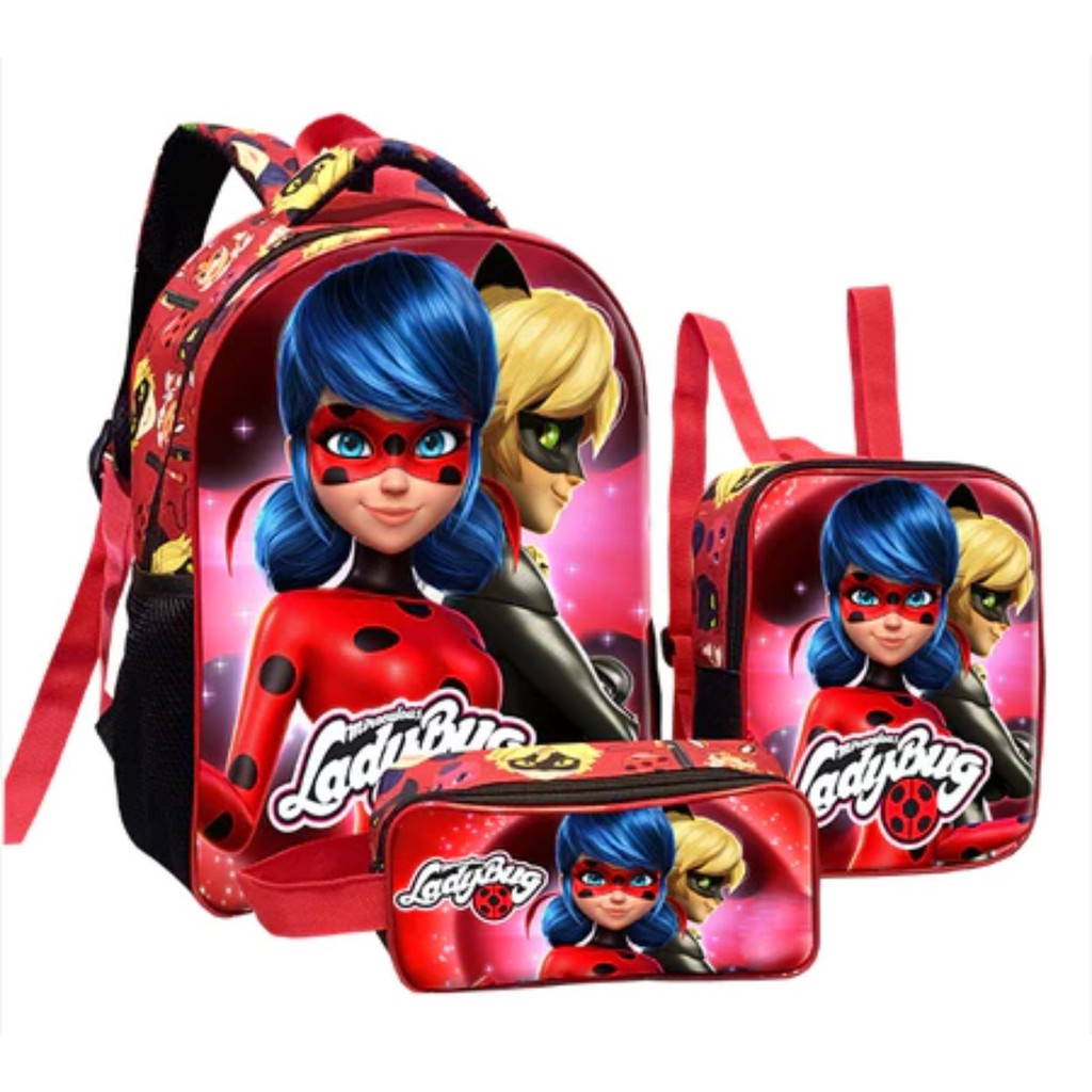 Kit Mochila Escolar de costas 3D da Lady bug | Shopee Brasil