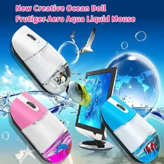 Frutiger Aero Aqua Mouse Líquido Bonito Flutuante Aquário Animal Mause 2.4G + Bluetooth Sem Fio Óptico Oceano Boneca Rat