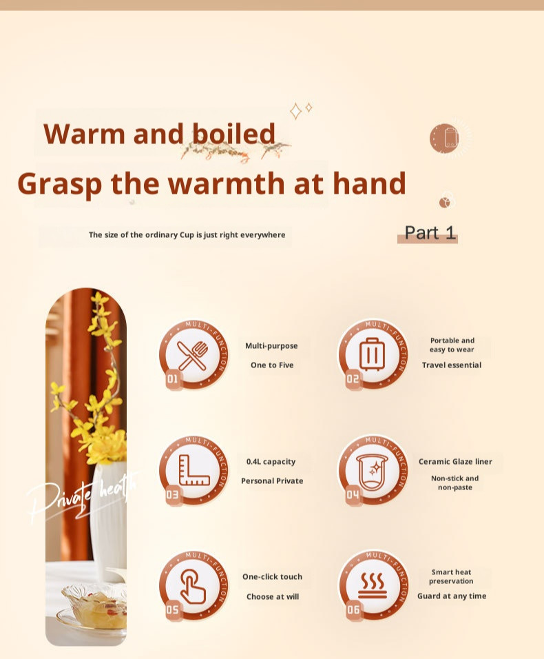 Travel Electric Boiling Cup Boil Water Insulated Mug Intelligent Curve ...