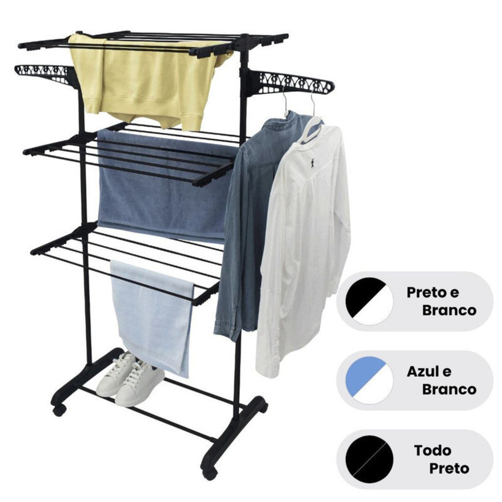 Varal De Chão Roupa Calcinha Grade 3 Andares Dobrável Portátil Leo Store BR