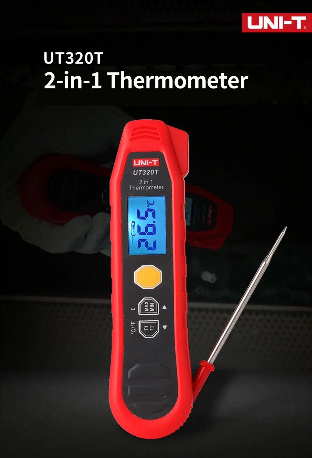 Thermomètre Infrarouge Industriel UNI-T UT320T - Plage -40°C à 300°C, Ratio 8:1, étanche IP54