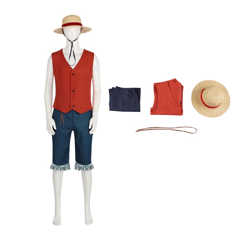 Compra online de Anime macaco d luffy cosplay traje para homens novo mundo roupas  luffy palha festa de halloween uniforme roupas topo + calças + cós