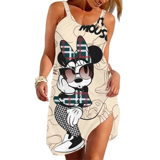 Moda Verão Sundress Sem Mangas Para Mulheres dsiney Minnie Mickey Mouse Vestidos De Impressão Spaghetti Strap Casual Clothing