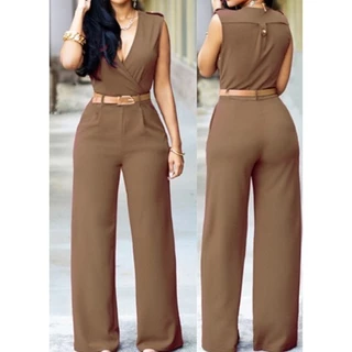 Moda Feminina Fato De Salto Sólido Novo Verão Primavera V Sem Mangas Rompser Bodysuit Party Streetwear Brincar Com Cinto