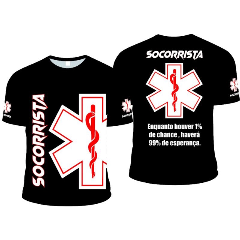 camiseta socorrista 99% de esperança cor preta estampada