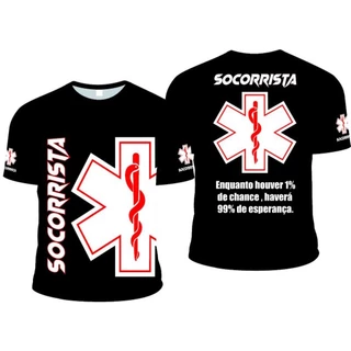camiseta socorrista 99% de esperança cor preta estampada