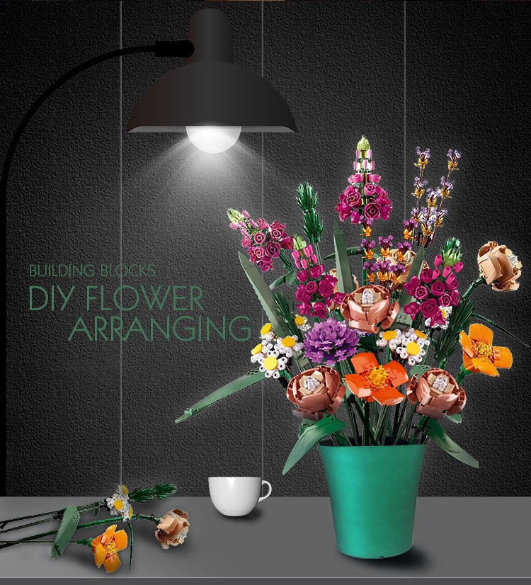 Flowers Bouquet Building Kit, 646pcs Artificial Flowers Building