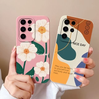 Capa Para Samsung S24 Ultra Linda Flor Quadrada Silicone Durável Resistente À Queda Antiderrapante Protetora Simplicidade Sênior S24Ultra De Telefone