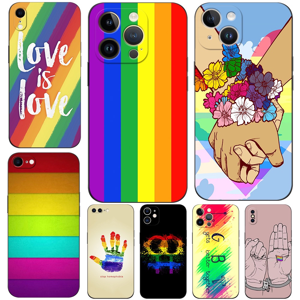 Estojo Para iphone 5s 5 s SE 2020 2016 6s 6 7 8 Mais Capa Preta tpu Gay Lésbica LGBT Bandeira Arco-Íris Orgulho ART Colorful Cute