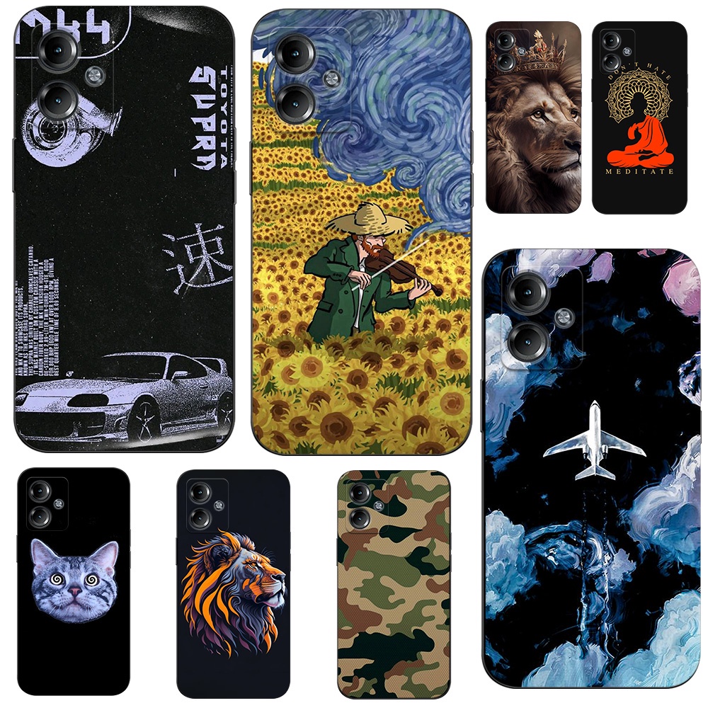 Capa De Silicone Macia Para Telefone Motorola MOTO G14 4G Tpu Preto Engraçado Gato Leão Carro