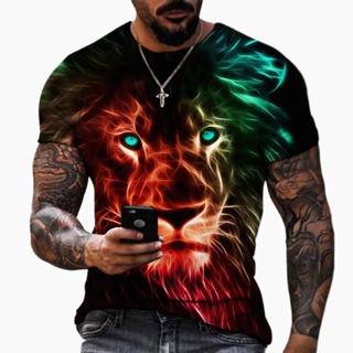 2023 Camisetas Masculinas T-Shirts 3D Impressão Lion Tamanho Grande Nova Moda Summer Street Harajuku