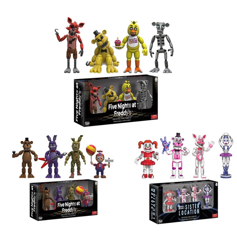 Five Nights at Freddys Conjunto completo de brinquedos de 1 a 3 gerações de  segurança Breach Pizza Shop Sister Location Toy All Series FNAF para  presentes infantis (A, conjunto de 6 peças)