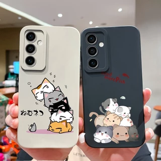 Capa Anti-Impacto Para Samsung Galaxy S23 FE Fofo Gato Quadrado À Prova De Choque Durável Silicone Simplicidade GalaxyS23 Proteção Amortecedor