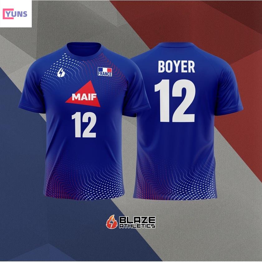 yuns Camiseta De Vôlei Francês Azul Nome Personalizado Grátis Sublimação Total Verão