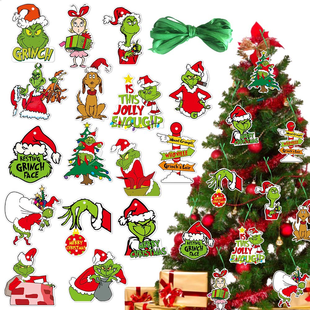 30 Unid . Árvore De Natal Decoração Pendurada Xmas Grinch Candy Ornament Pingente Tag Pendurado