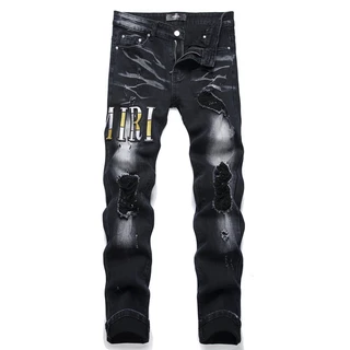 Novo Estilo Moda Azul Patch Pés Elásticos Bordados Jeans Masculino 3623