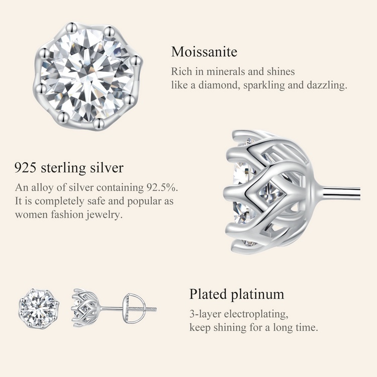 Bamoer 925 Sterling Silver (1 Par) Brincos Moissanite Stud Bamoer 925 Sterling Silver (1 Par) Brincos Moissanite Stud