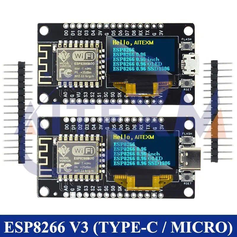 Placa De Desenvolvimento NodeMCU ESP8266 V3 Com Visor OLED De 0,96 Polegadas CH340 ESP-12F Módulo TYPE-C USB Para Arduino/Micropython