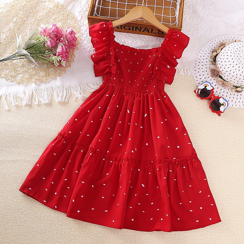 Vestido de Colarinho Rover Polka Dot Range Vermelho para Meninas