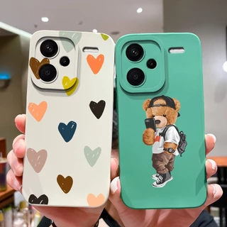 Para Xiaomi Redmi Note 13 Pro + Case Lovely Bear Senior Fashion Silicone Square Drop-Resistant Shockproof Durável Note13Pro + Cover Shell