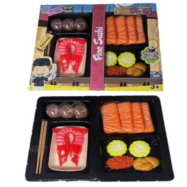 Kit Comidinha de Brinquedo Infantil de Madeira Sushi 16 Pçs