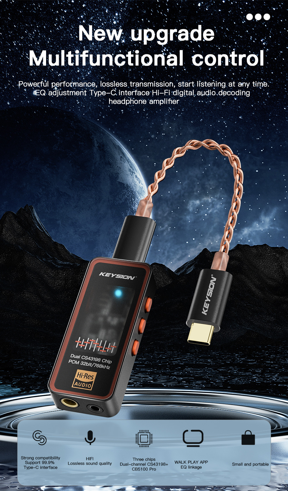 KEYSION Duplo CS43198 DAC Áudio HiFi Decodificador 768KHz DSD256 Tipo-C ...