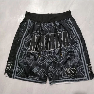 Calções De Bolso Masculinos Los Angeles Lakers Mamba Just Don Jersey Shorts-Preto（printing）