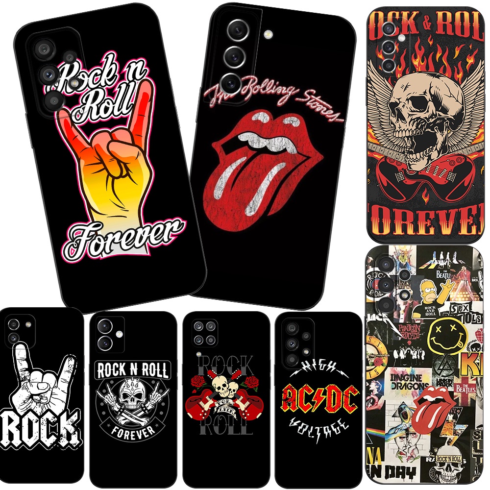 Estojo Para Samsung Galaxy A04 A14 A34 A54 4G 5G Capa De Silicone Macia Telefone tpu Rock roll Preto
