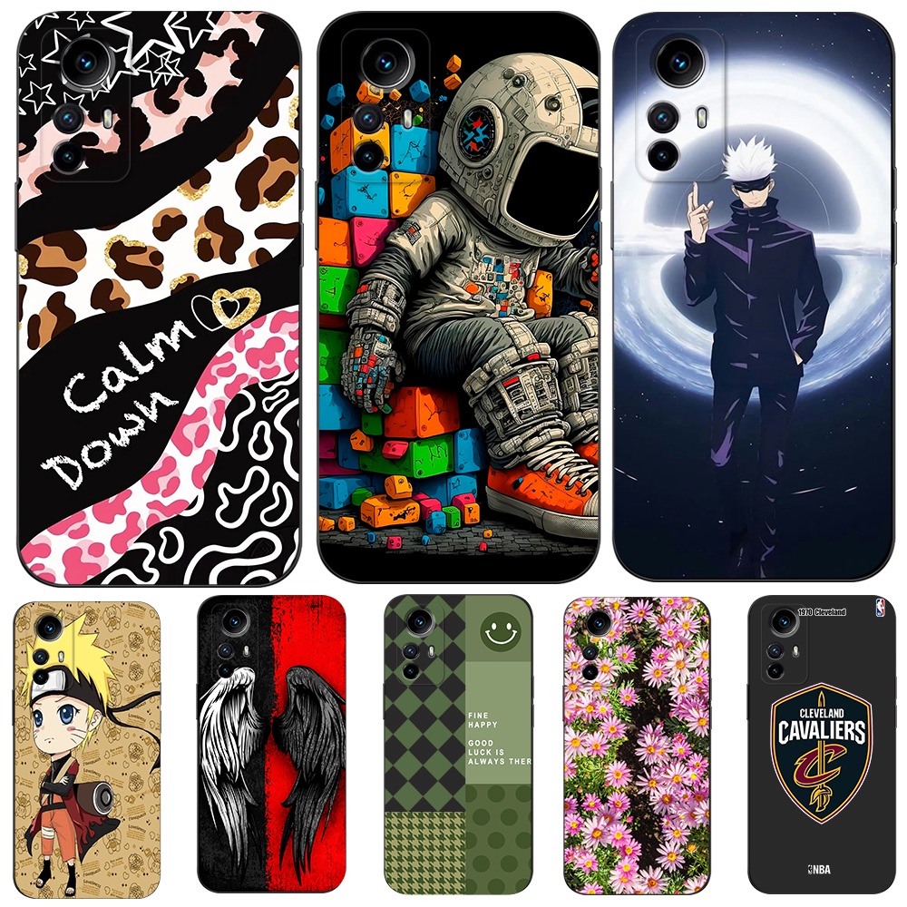 Para Xiaomi Redmi Nota 12S 4G Capa Global Case Phone Cover Preto tpu Leopard Print Flower