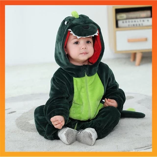 2024 Baby Kigurumi Dinossauro Verde Cartoon Romper Recém-Nascido Infantil Menino Jumpsuit Cosplay Fantasias Pyjama