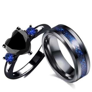 Charme Casal Masculino Aço Inoxidável Celta Dragão Anel Preto Zircão Feminino Casamento Banda Anéis Conjunto Dia Dos Nam
