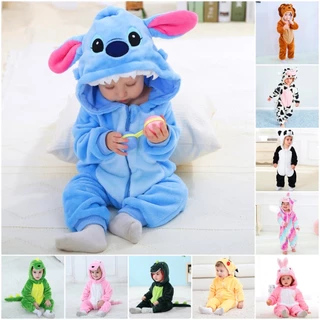 Baby Kigurumi Stitch Lion Cow Panda Dinossauro Cartoon Romper Infantil Kids Jumpsuit Meninas Cosplay Pijamas Fantasias
