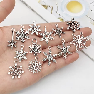 (14 Peças/Saco) Colar De Roupas Em Floco De Neve Liga Decoração Chaveiro Decorações Acessórios Para Festas De Natal Suprimentos