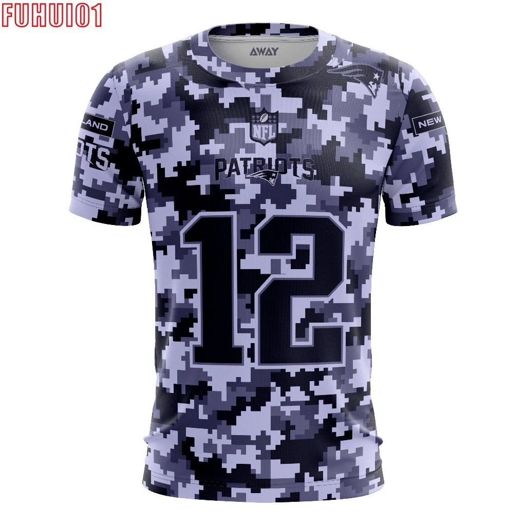 Camisa Camiseta New England Patriots Brady Camuflada Liga NFL Adulto/infantil Dryfit Premium Proteção uv50+(Fuhui02)