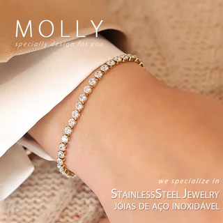 Pulseira De Aço Inoxidável Diamante Brilhante Para Mulheres Não Tarnish 18K Folheada A Ouro De Alta Qualidade Minimalista Moda Bangle Bracelet Jewelry