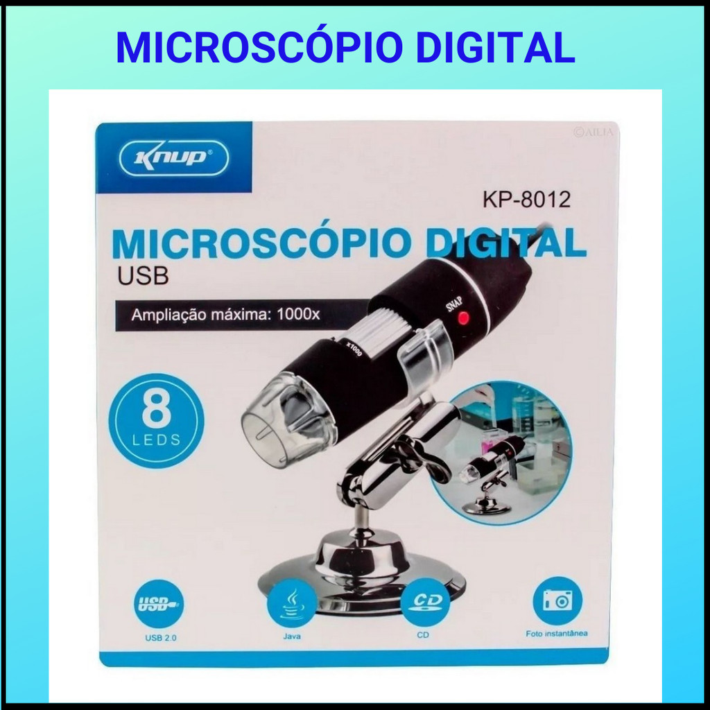 Microscópio Digital KNUP KP-8012 8 Luz LEDs Ampliação Máxima de 1000 ...