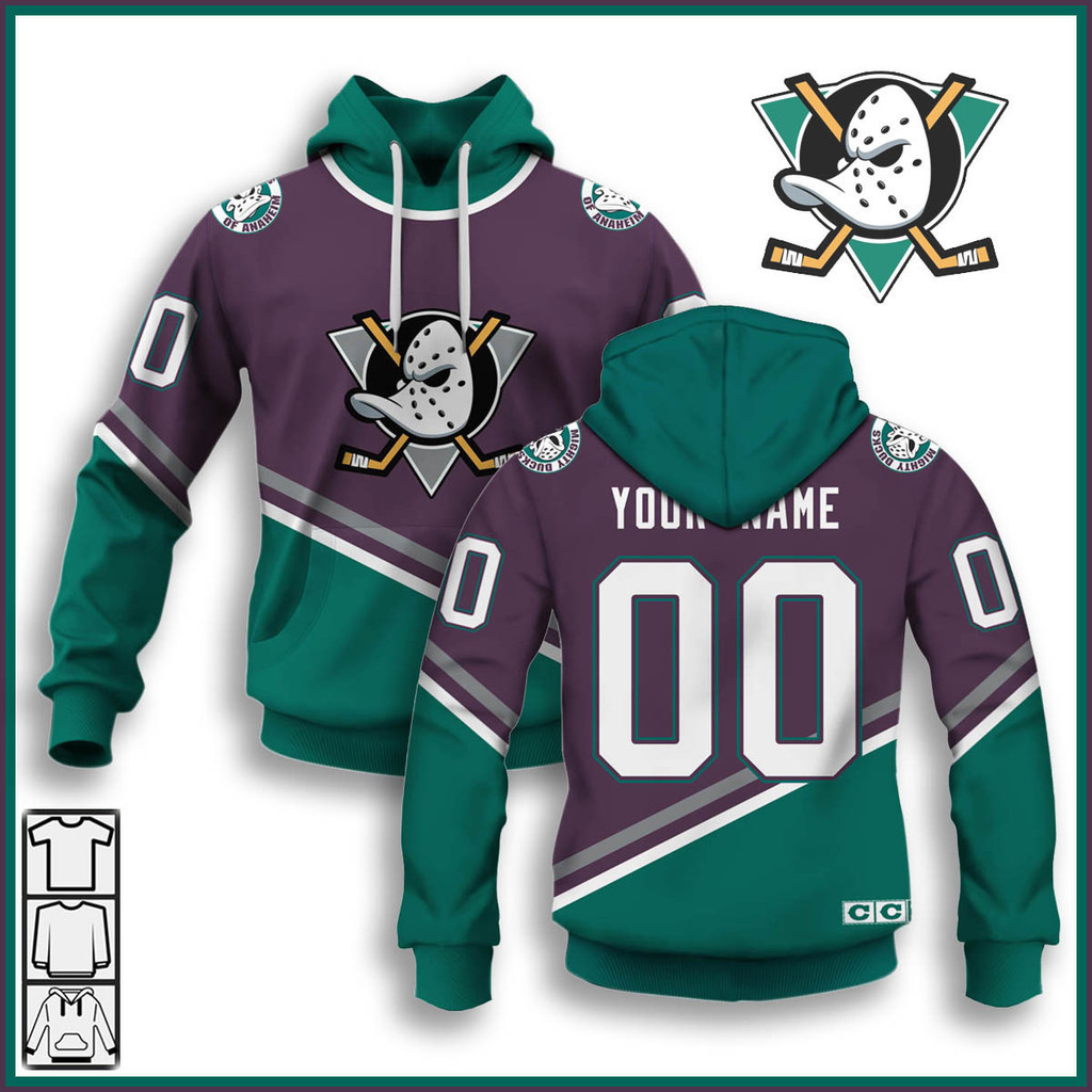 ANAHEIM MIGHTY DUCKS 90s Vintage Throwback Away Jersey Hoodie Personalizado