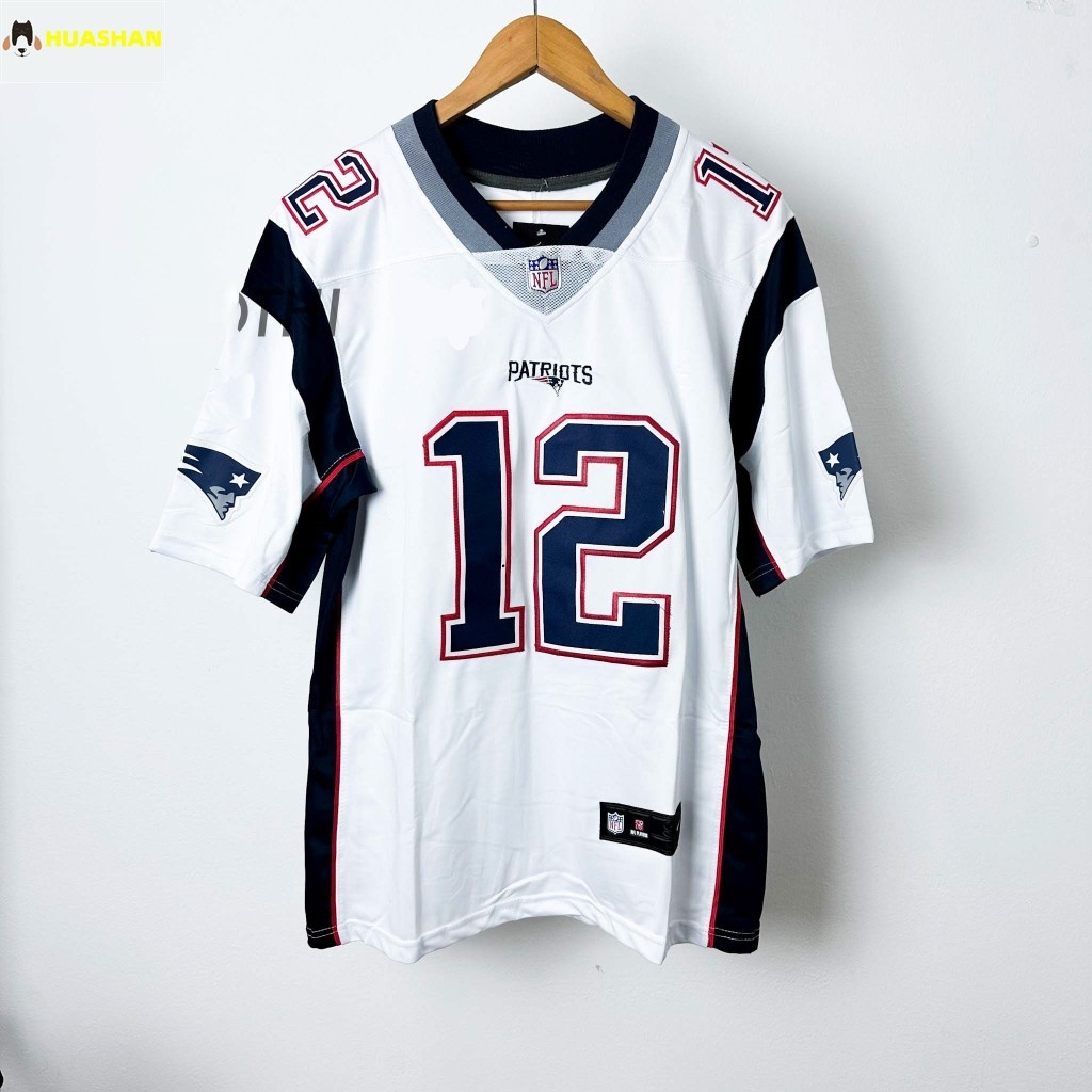 NFL Football Premium Jersey Rugby Tom Brady 12 Patriotas Camisa Branca Mais Homens Tamanho 2024