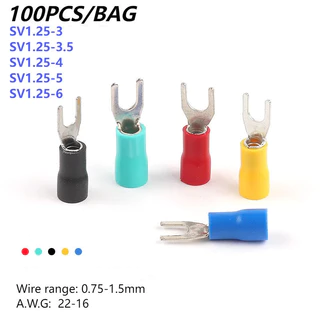 SV1.25-3/3.5/4/5/6 100pcs Conector De Terminal De Cabo Isolado Com Retardador De Chama Vermelha Para Calibre De Fio De 1,5-2,5mm 22AWG-16AWG