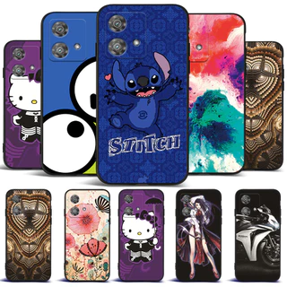 Estojo Para Motorola MOTO Edge 40 Neo 5G De Silicone Macio Capa Telefone Tpu Preto Desenho Animado E Flores De Rosa Fria