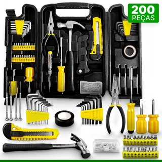 Maleta de Ferramentas 200 Peças Chaves Bits Fixadores Martelo Linha Profissional