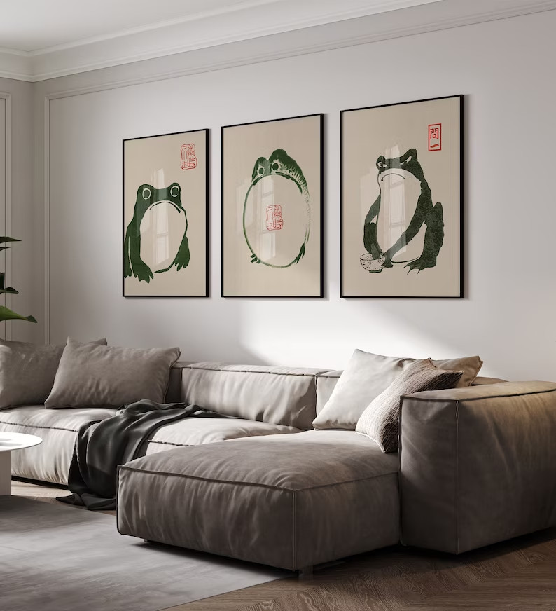 Japão Hajime Matsumoto Green Frog Wall Art Retro Trendy Ukiyo-e