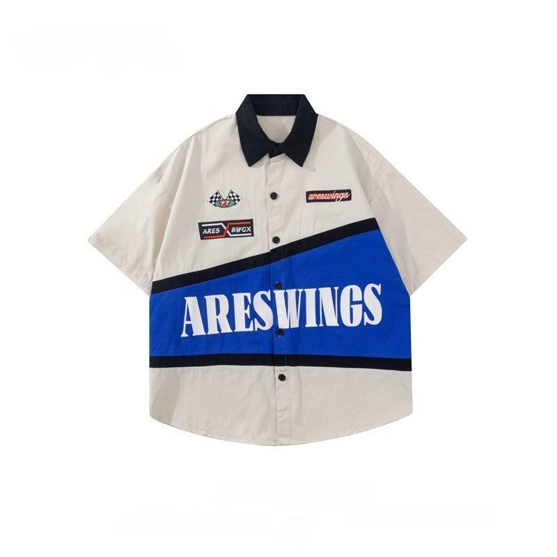 American Retro Hip Hop Racing Locomotive Polo Shirts Oversize Ruffian ...