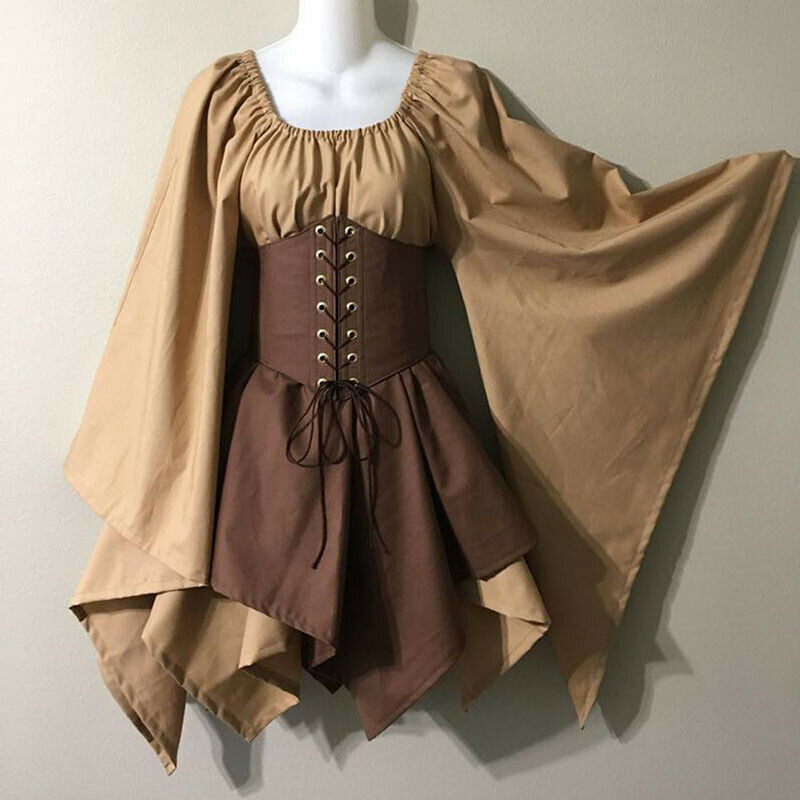 Conjunto de Vestidos Medievais Femininos Woodland Elf Fairy Corset Top Costume Saias de Halloween