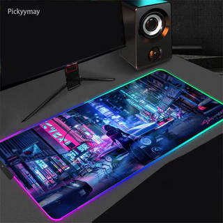 Tapete De Rato Cyberpunk Para Jogos RGB Mousepad Gamer Portátil Grandes Tapetes De Mesa PC LED Com