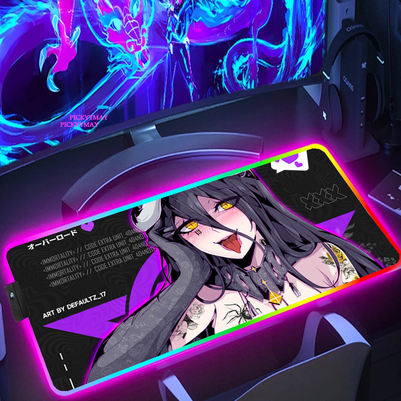 Anime Sexy Girl Mouse Mat Gamer Mousepad RGB Soft XXL Iluminação Borda De Travamento Pad Grande Com Jogos De Desenho Animado LED